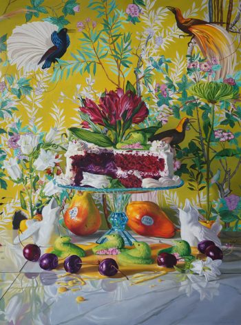 Birds in Red Velvet 40" x 30"