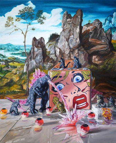 Teaching to Laser Blast oil on linen 34” x 30”